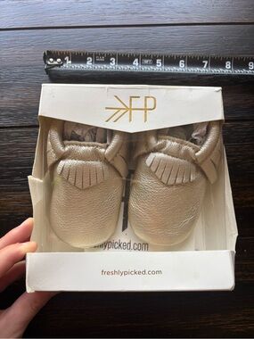 Freshly Picked Metallic Gold Baby Moccasins with Fringe